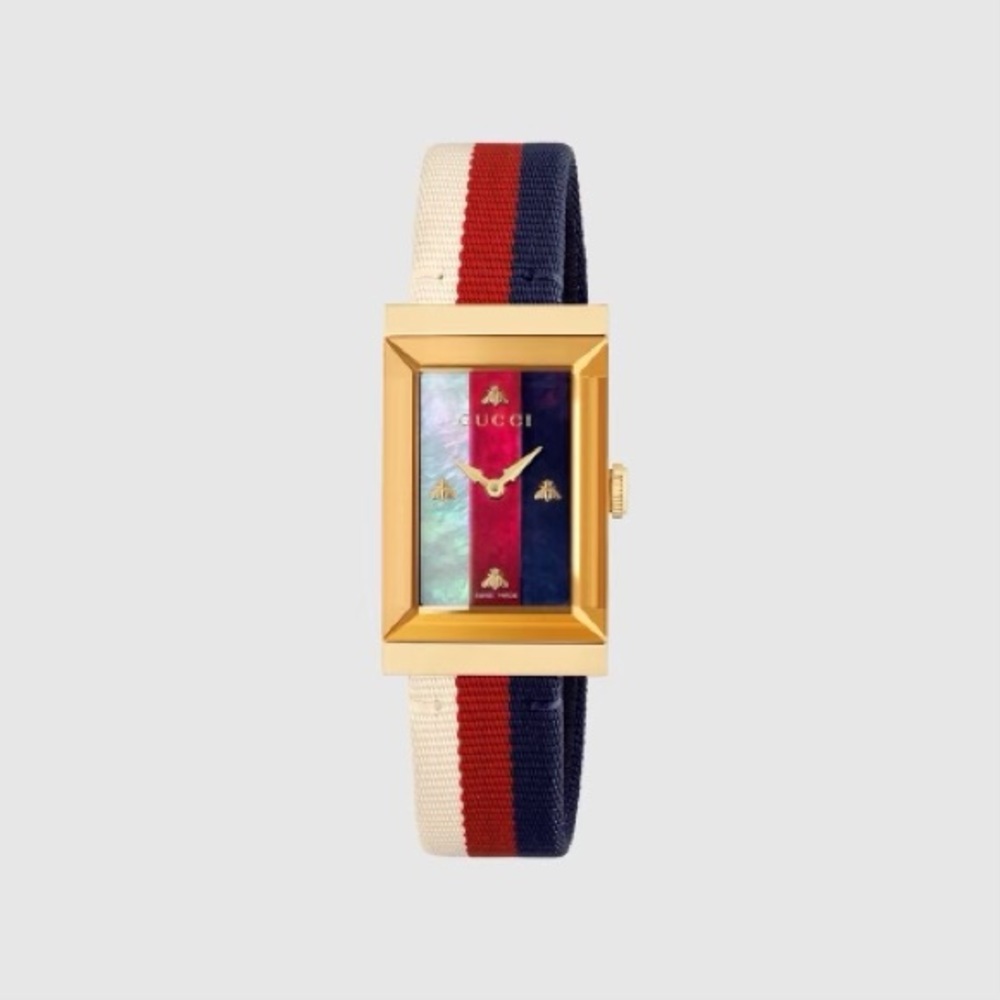 Stainless Steel Nylon Mother of Pearl 21mm Sylvie Web G-Frame Quartz Watch Gold